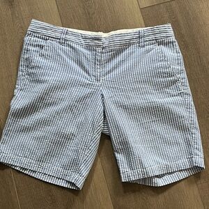 J.Crew Shorts Women 33x8.5 Blue Seersucker Bermuda Cotton‎ Nautical Resort Dock